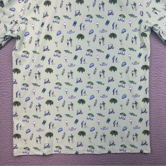 Smith‎ Quinn Golf Polo Shirt Mens Large Green Golfer Boats Allover Print Stretch - Picture 8 of 15